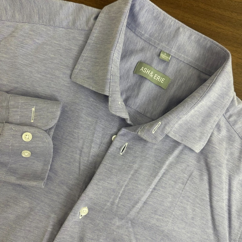 Ash & Erie Shirt Periwinkle Heather Soft Cotton Long Sleeve Button Up Mens L